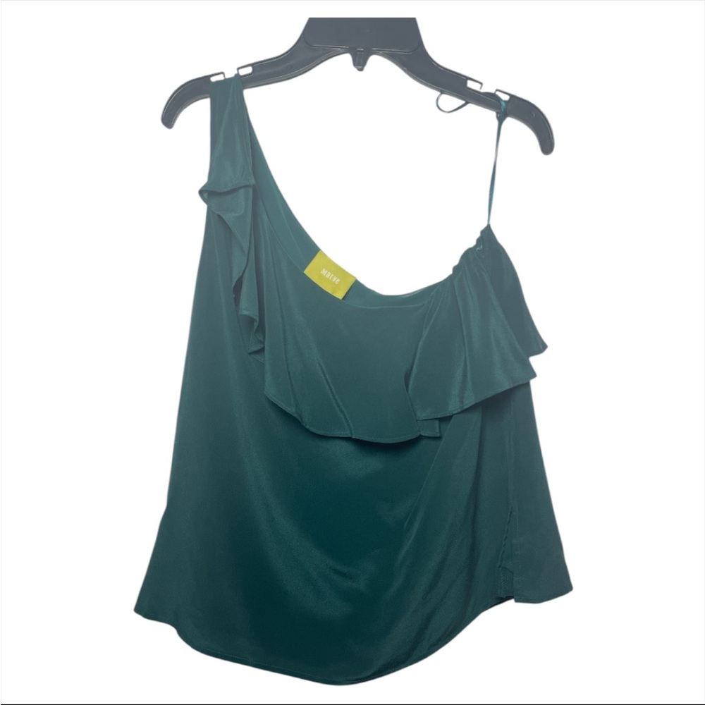 Maeve Emerald Green 100% Silk One Shoulder Ruffle Blouse size 6 Romantic